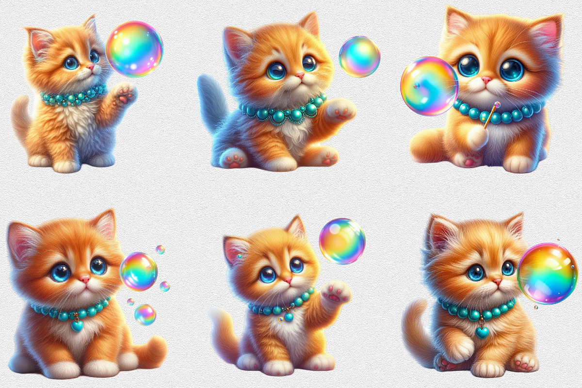 Cute Kitten Playing Bubbles Clipart, a Seasonal Illustration by Craft Nest (Photo 2 of 6)