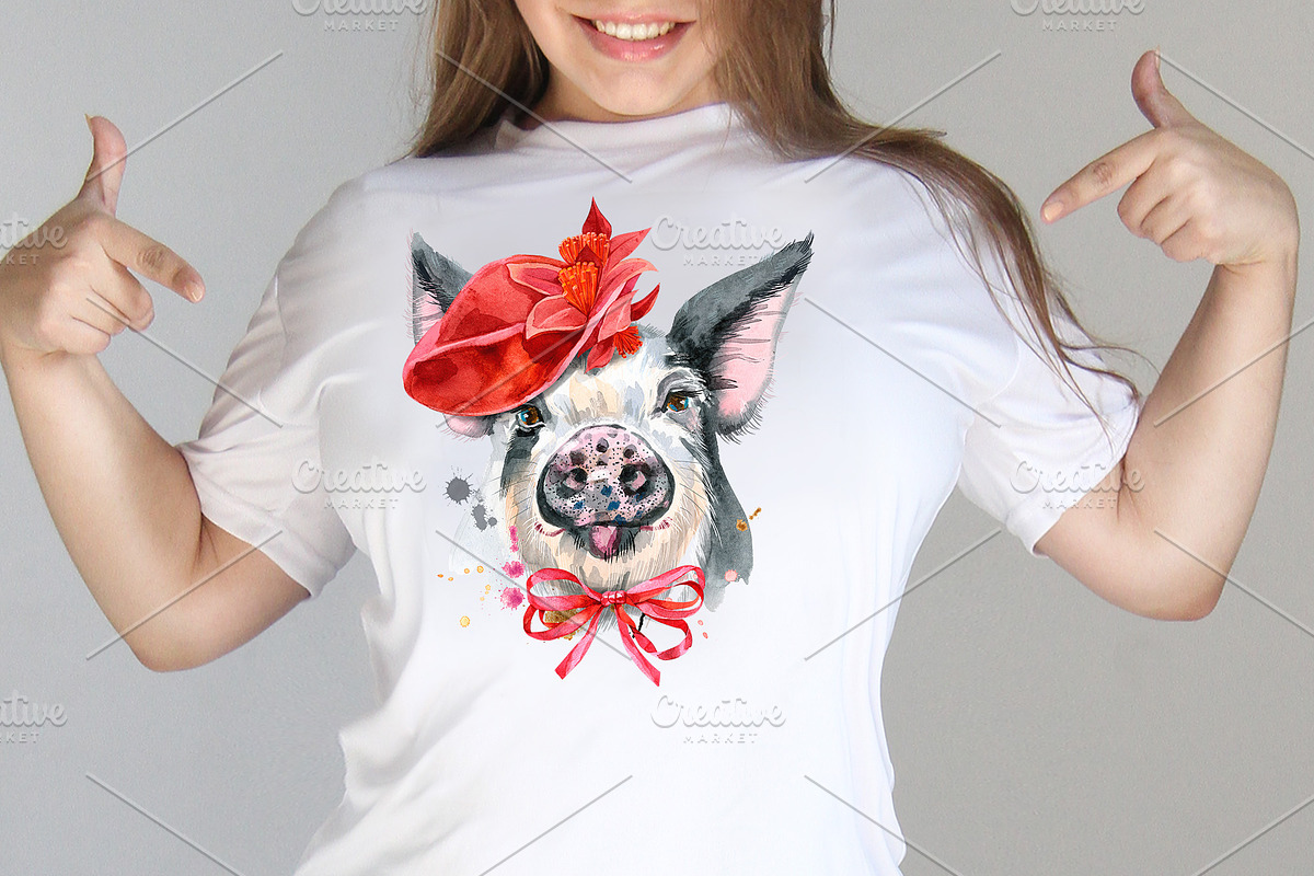 Cute watercolor pig, an Animal Illustration by Watercolor fantasy (Photo 4 of 5)