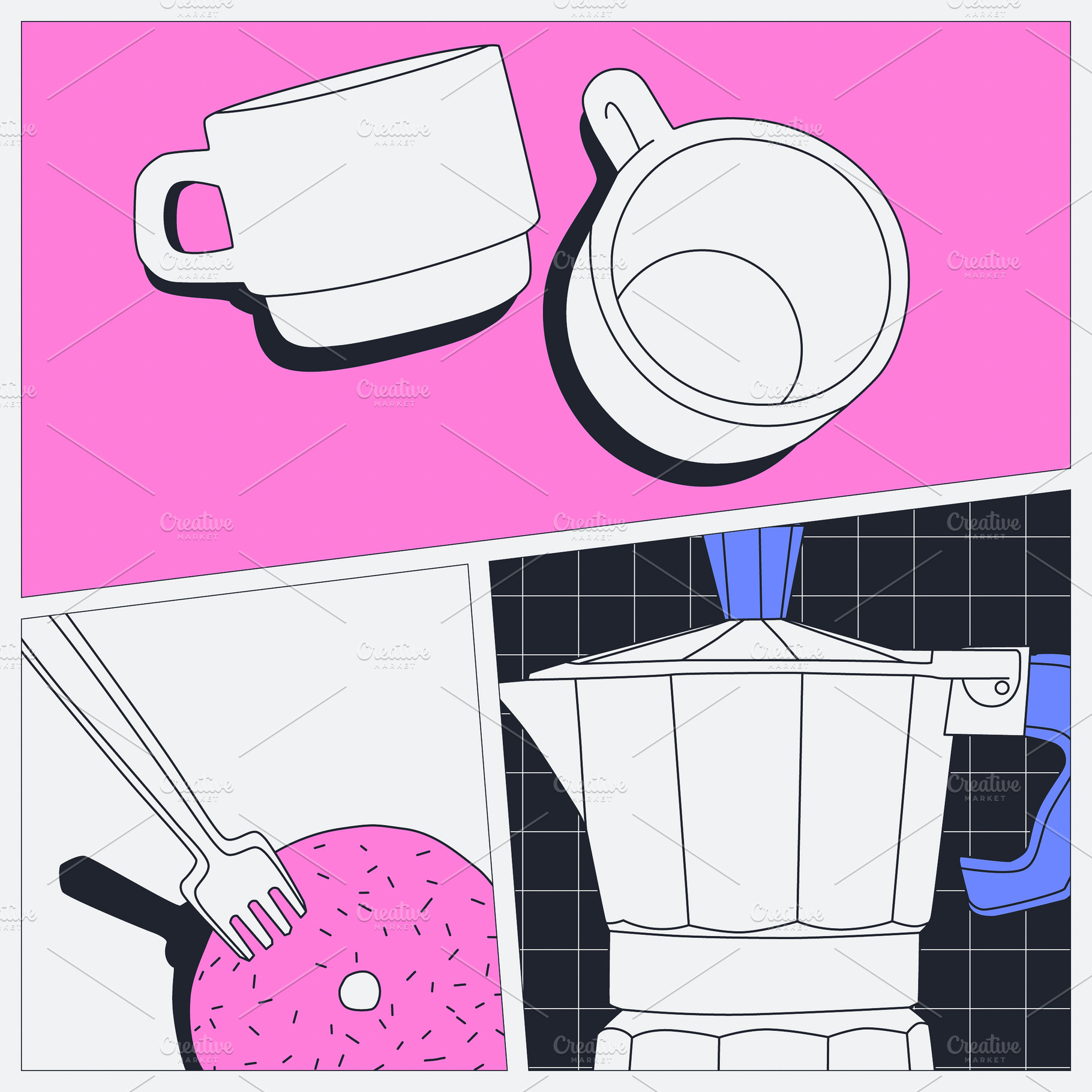 Fashion minimal illustration. Stylish comic collage set. Coffee, a Person Photo by Jenya Porechenskaya