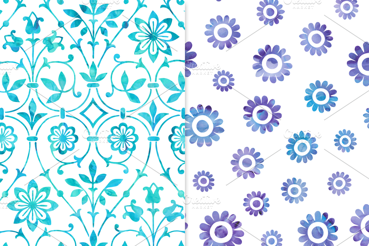 Cool Watercolor Floral Backgrounds, a Pattern Graphic by Paper Element (Photo 5 of 7)