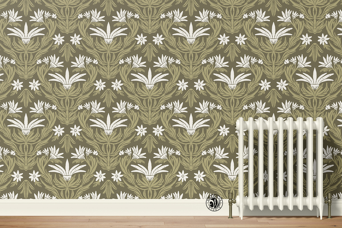 Floral Motif Greenish Pattern, a Wallpaper Graphic by Bloomart Studio (Photo 3 of 7)