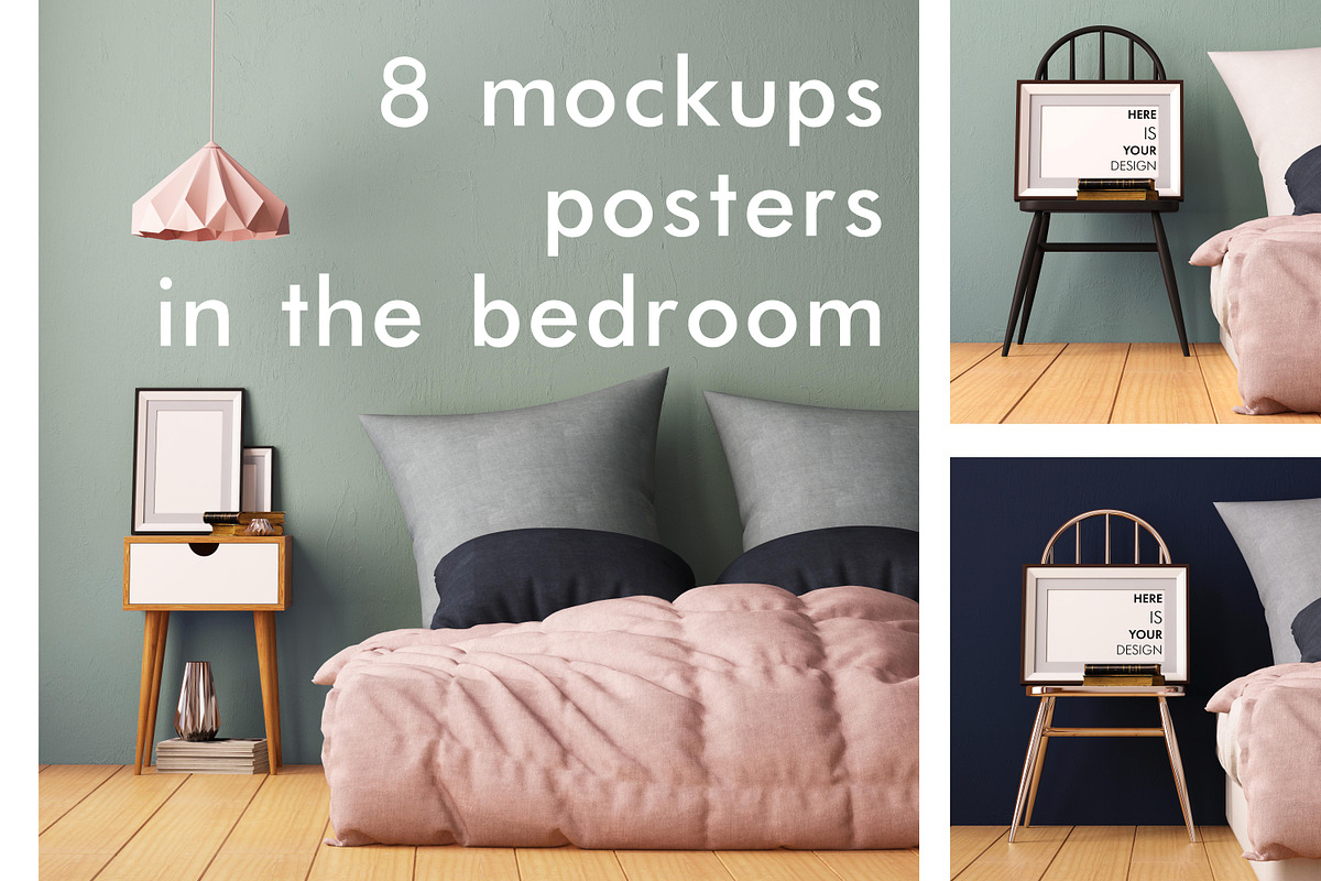 8 mockups posters in the bedroom, a Print Template by FilL239 (Photo 1 of 9)