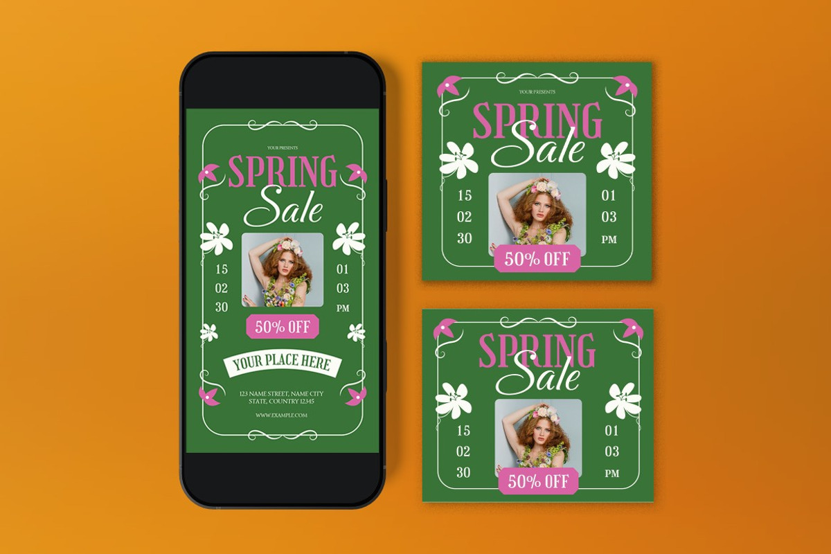 Green Vintage Spring Sale Flyer Set, a Flyer Template by graphicook (Photo 3 of 3)
