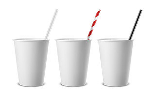 Disposable Cup Straw. Vector Set.