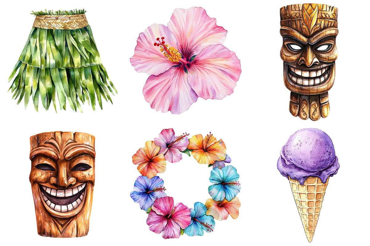 Watercolor Hawaii Clipart, a Seasonal Illustration by CitraGraphics (Photo 4 of 6)