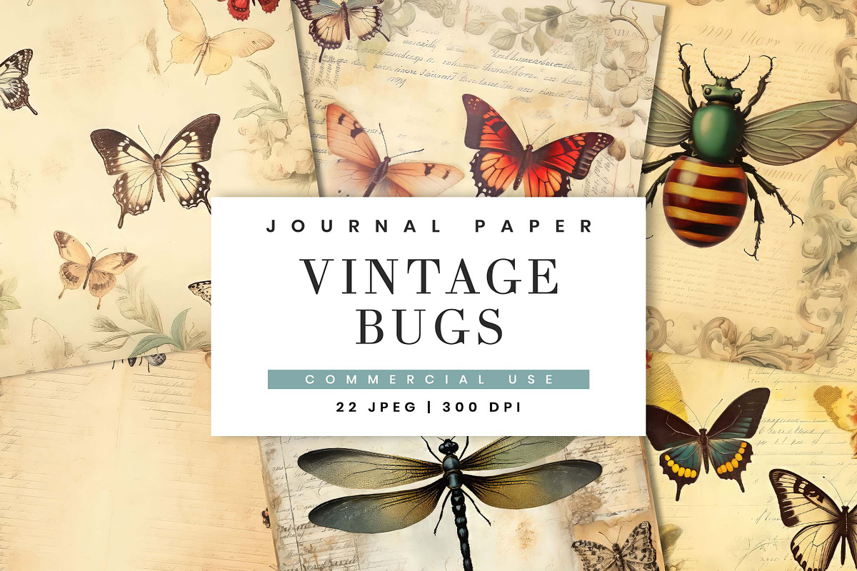 Vintage Bugs Junk Journal Paper, a Background Graphic by BusyDaydesign (Photo 1 of 9)