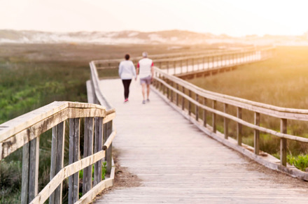senior couple in wooden footpath