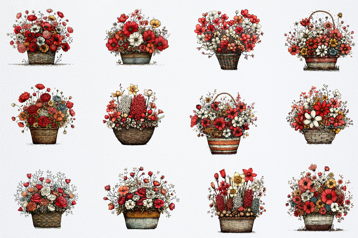 Spring Flower Basket Clipart, an Illustration by Watercolor design (Photo 3 of 6)