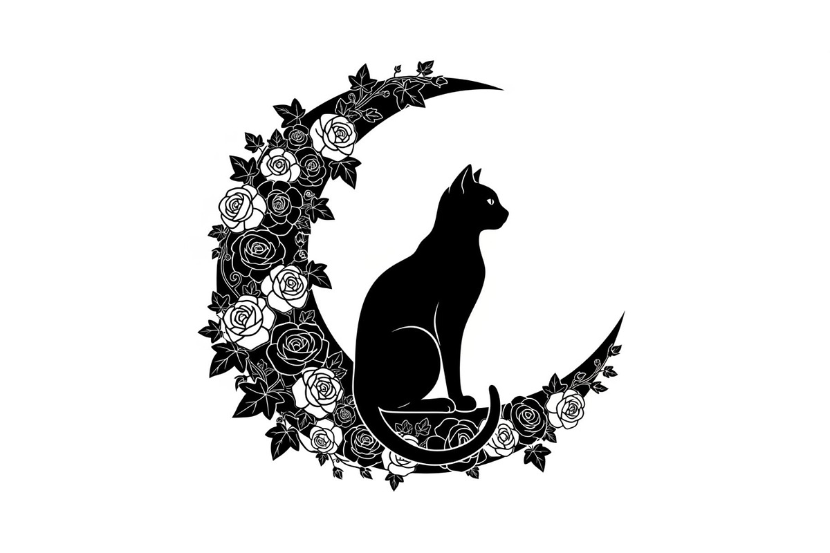 Cat on Crescent Moon Bundle, an Illustration by jahid234 (Photo 16 of 31)