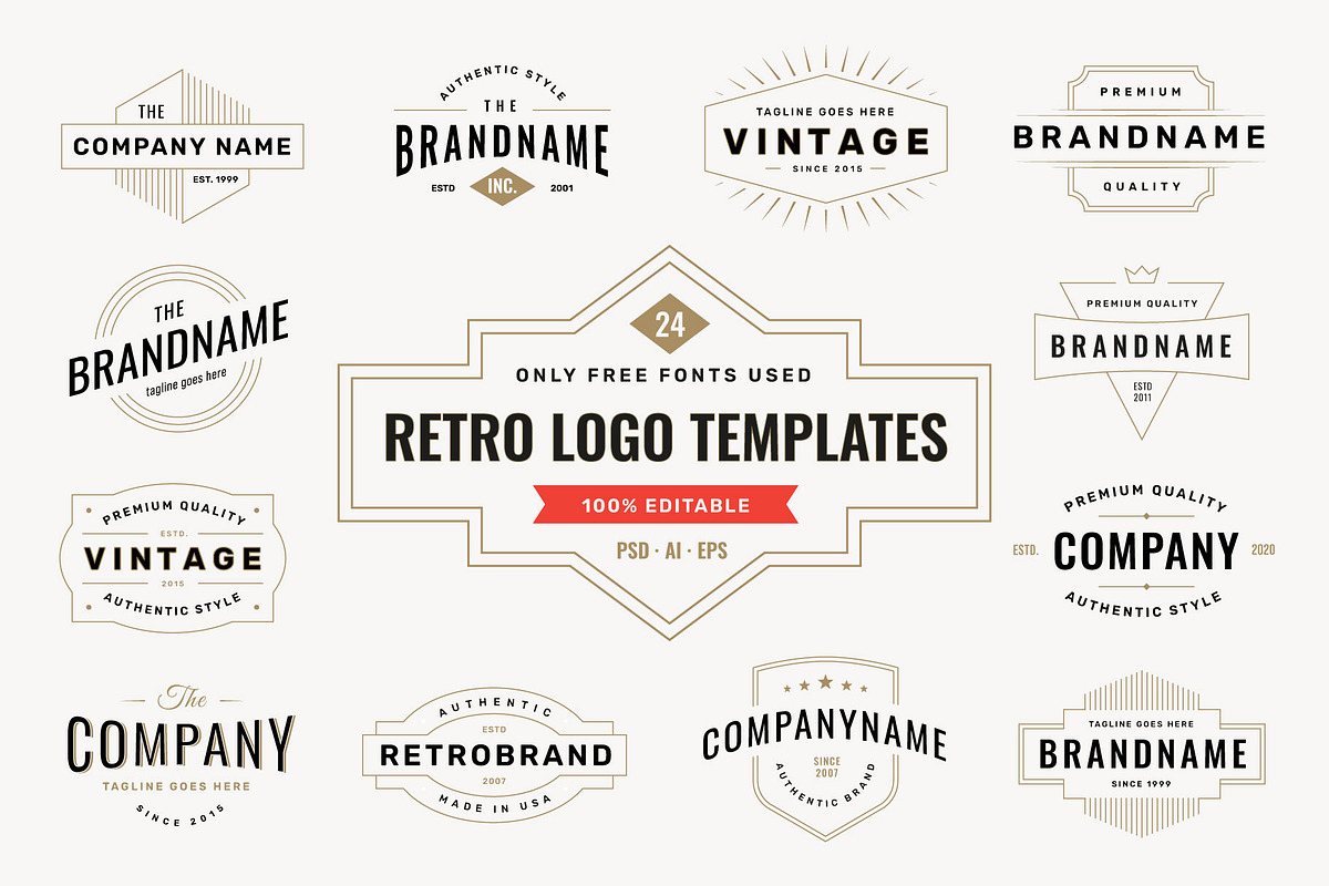 24 retro logotype templates, a Branding & Logo Template by MaryArt (Photo 1 of 7)