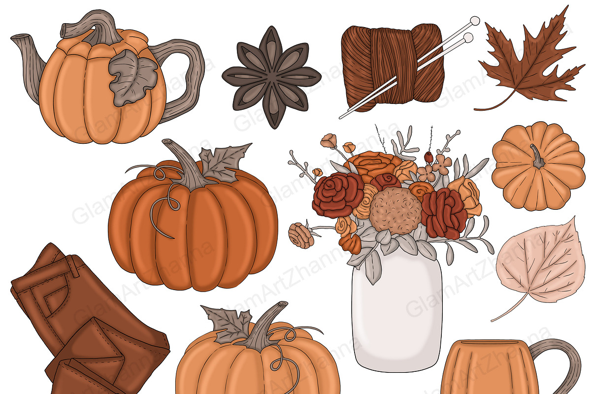 Autumn Clipart, a Seasonal Illustration by GlamArtZhanna (Photo 6 of 8)