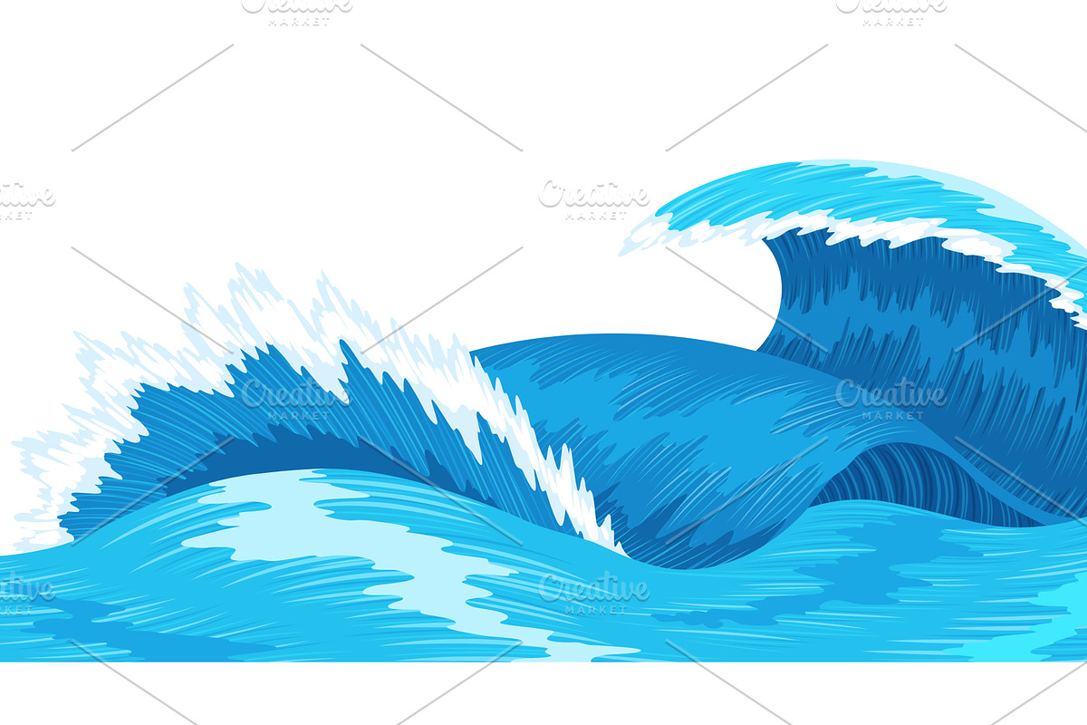 Ocean waves, splash water, an Illustration by Things for designers