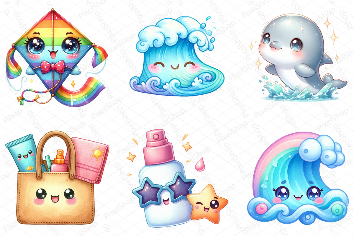 Kawaii Beach Clipart Bundle, an Illustration by DreamPrint404 (Photo 3 of 6)