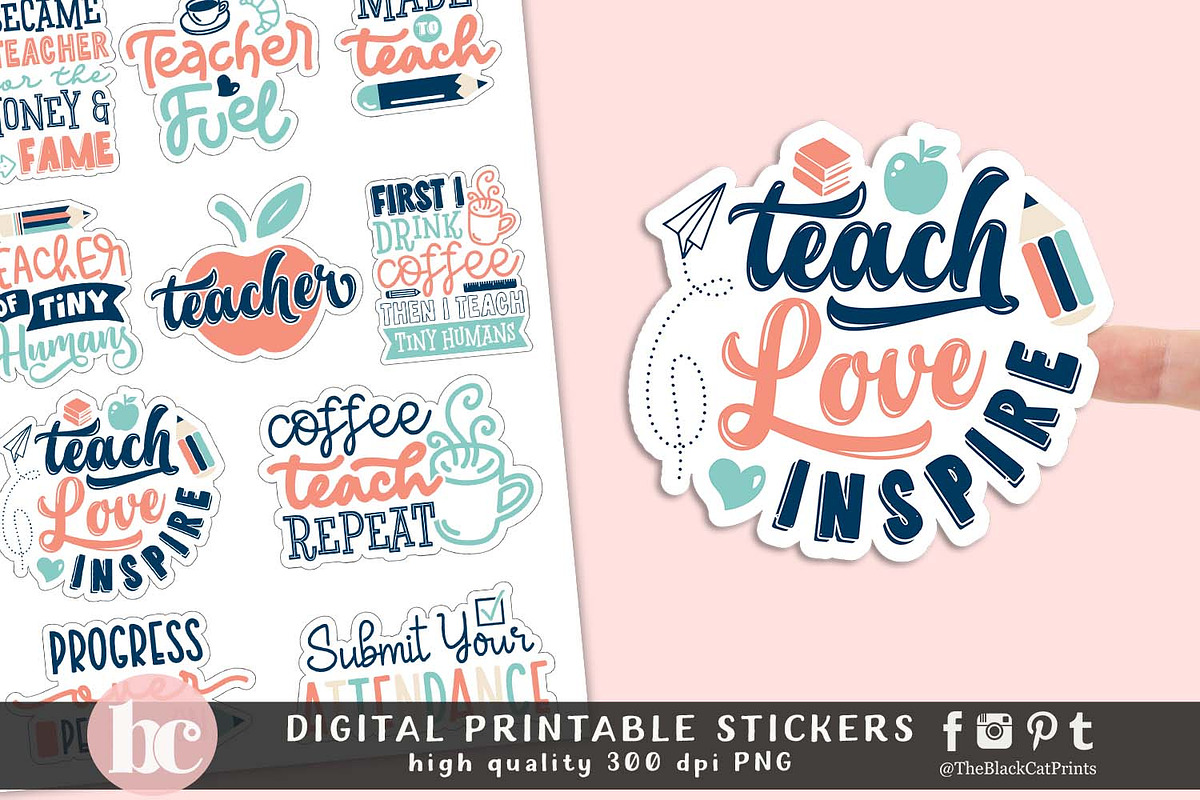 Funny Teacher Stickers PNG EPS, an Education Illustration by TheBlackCatPrints (Photo 3 of 3)