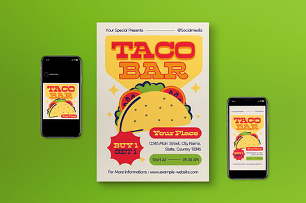 Cream Vintage Taco Bar Flyer Set, a Flyer Template by graphicook