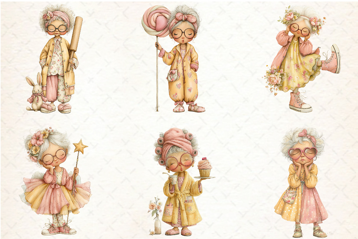 Watercolor Funny Old Lady Clipart, a Seasonal Illustration by Rose Art (Photo 5 of 5)