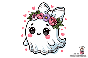 Ghost with Floral Bow PNG Bundle, an Illustration by Clipart Bloom (Thumbnail 7 of 11)