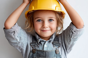 Cute child in a yellow construction, an Industrial Photo by MistyDay
