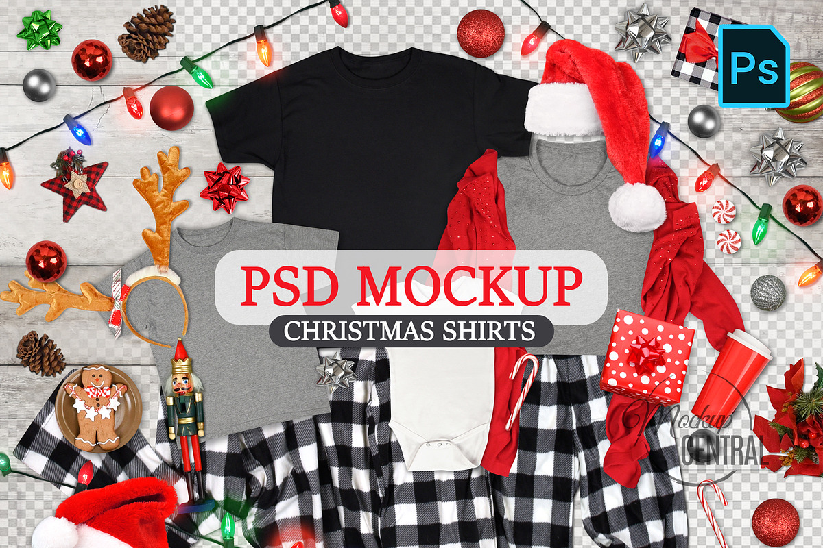 Christmas Family T-Shirt Mockup PSD, a Shirt Mockup by HaywireMedia & Mockups (Photo 1 of 8)
