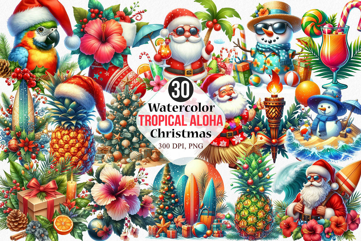 Watercolor Tropical Aloha Christmas, an Illustration by Canvas Craft (Photo 1 of 7)
