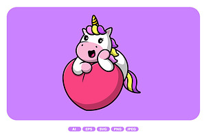 Cute Unicorn On Heart Love