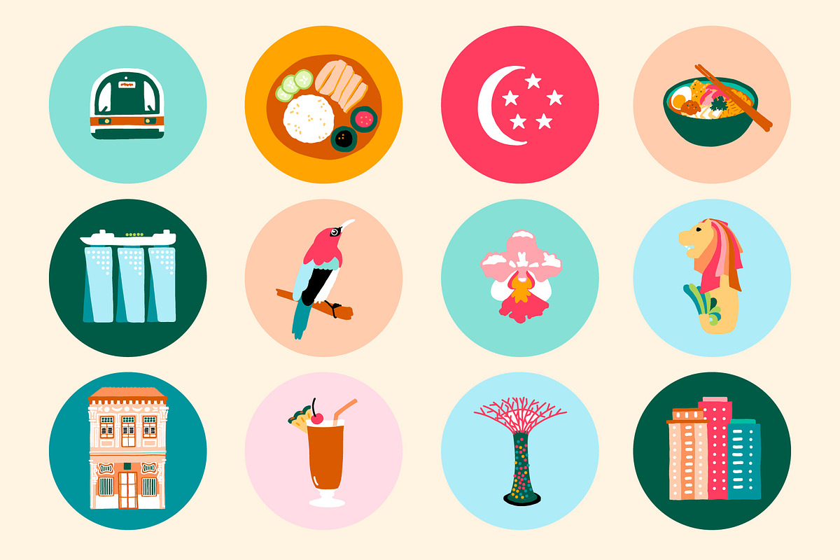 Set of Singaporean Cultural Icons, a Graphic by Goodputty (Photo 1 of 3)