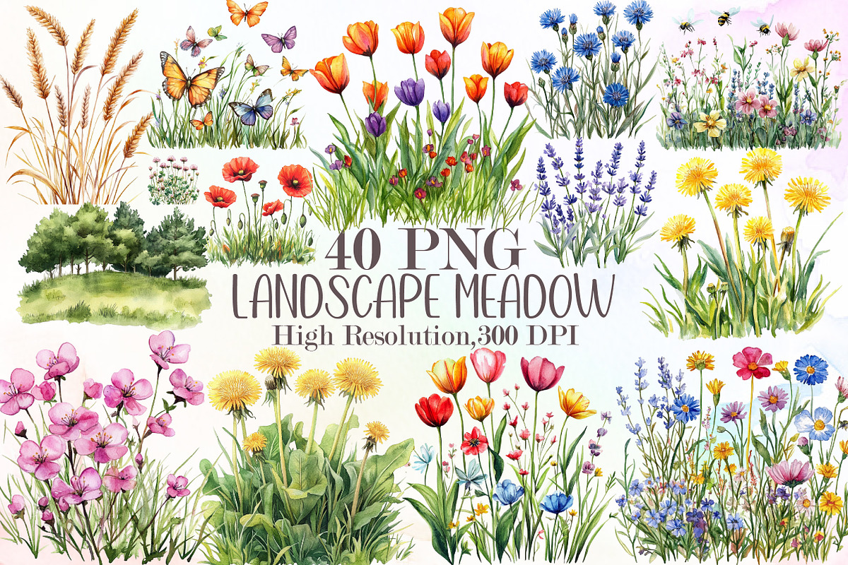 Wall Art Set Watercolor Wildflowers, an Illustration by Sublimation Artist (Photo 1 of 6)