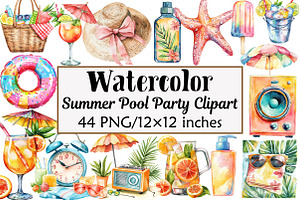 Summer Pool Party Clipart, an Illustration by Design Market