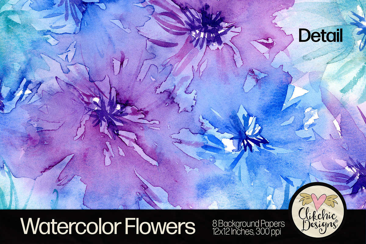Dreamy Watercolor Flowers Textures, a Texture Graphic by Clikchic Designs