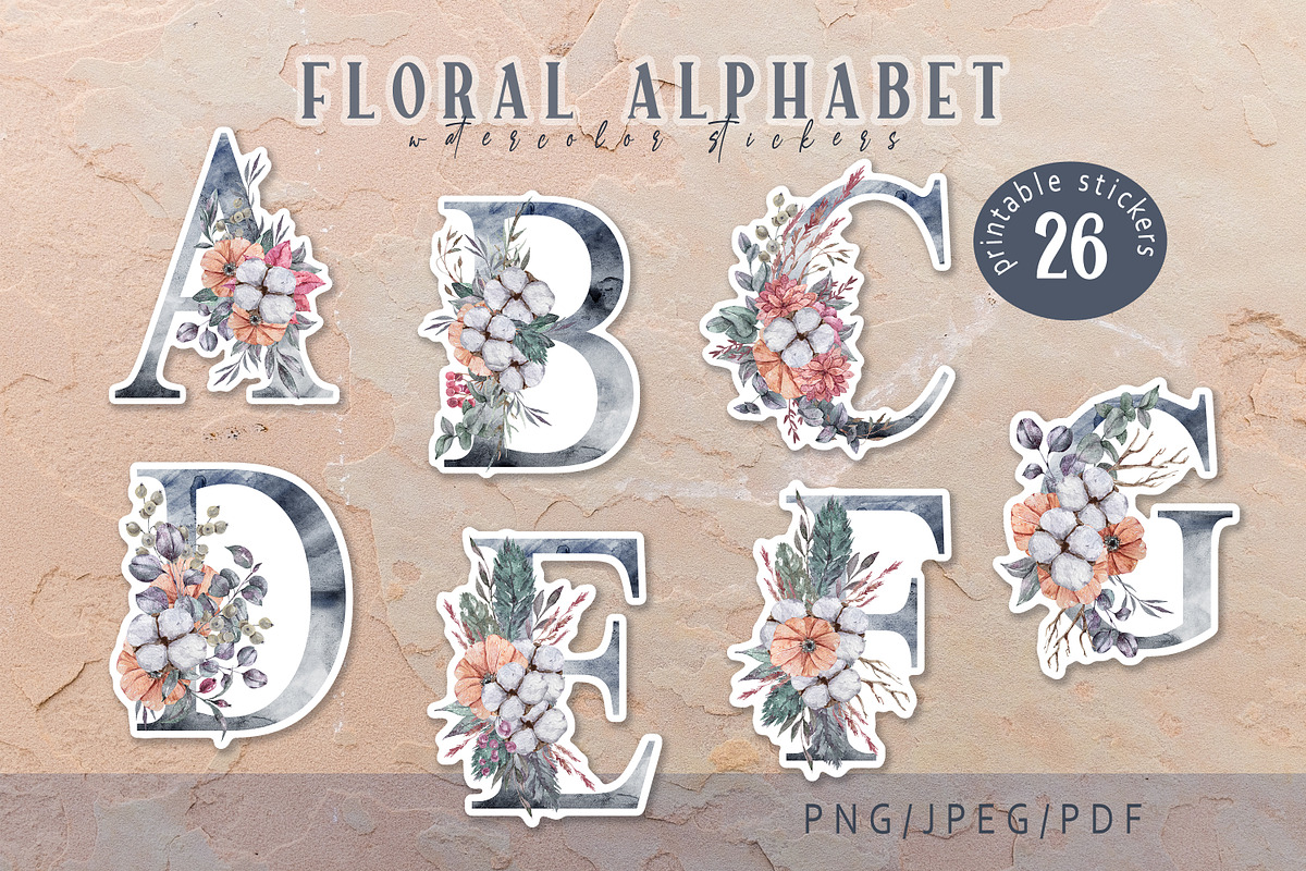 Floral Alphabet printable stickers, a Stationery Template by Tiana Geo (Photo 3 of 3)