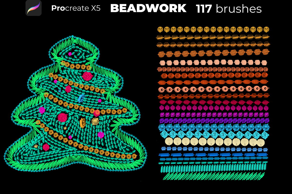 117 BEADWORK brushes  PROCREATE X5, a Brush Add-On by Graphics Resources (Photo 6 of 7)