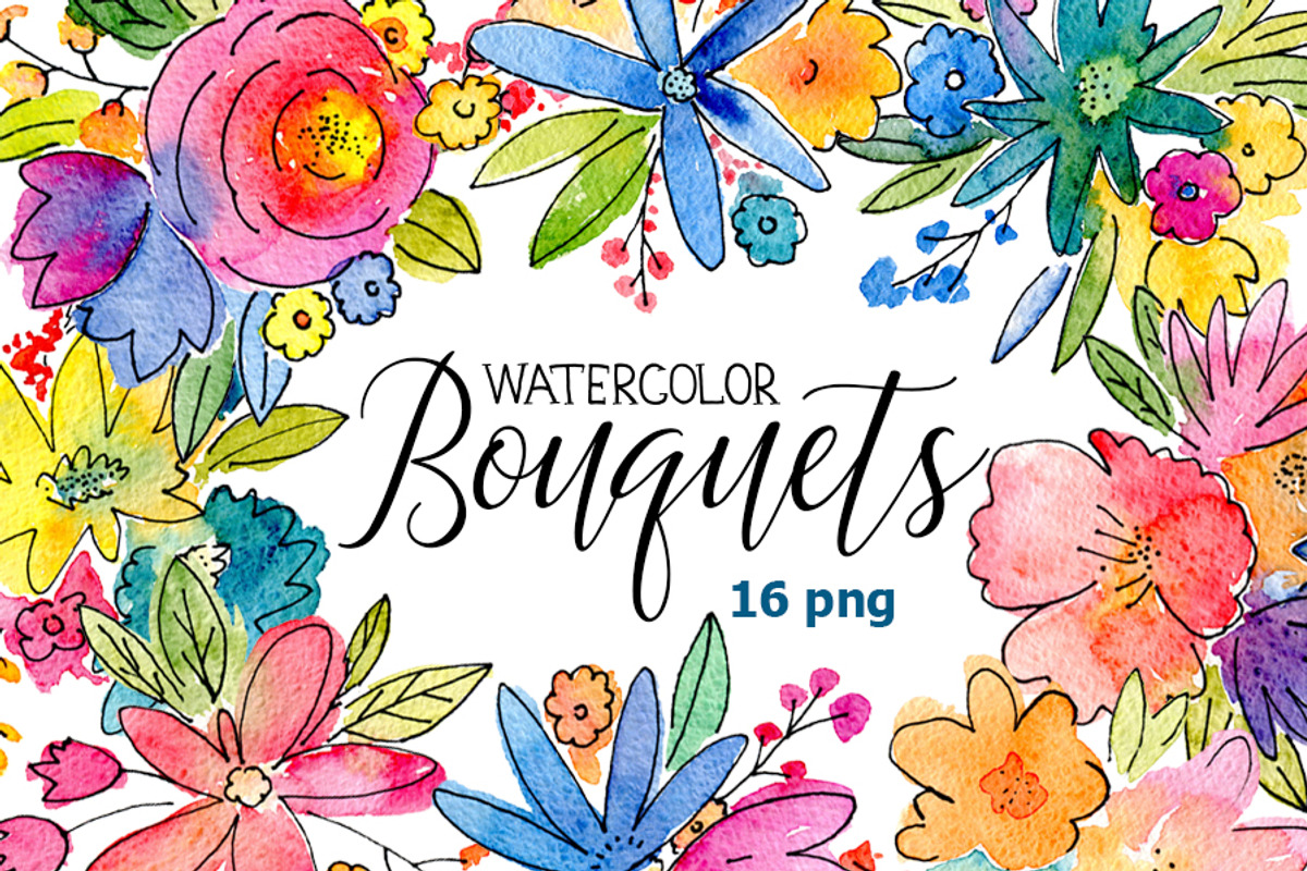 Watercolor bouquets of flowers, a Graphic by GraphicsDish (Photo 1 of 3)