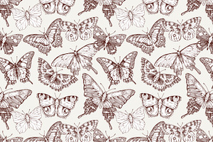 Butterflies Drawing Seamless Pattern