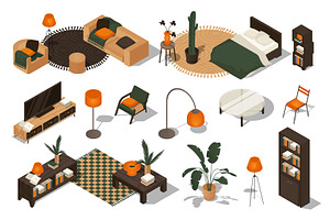 Interior Furniture Isometric Set, an Object Illustration by alexdndz