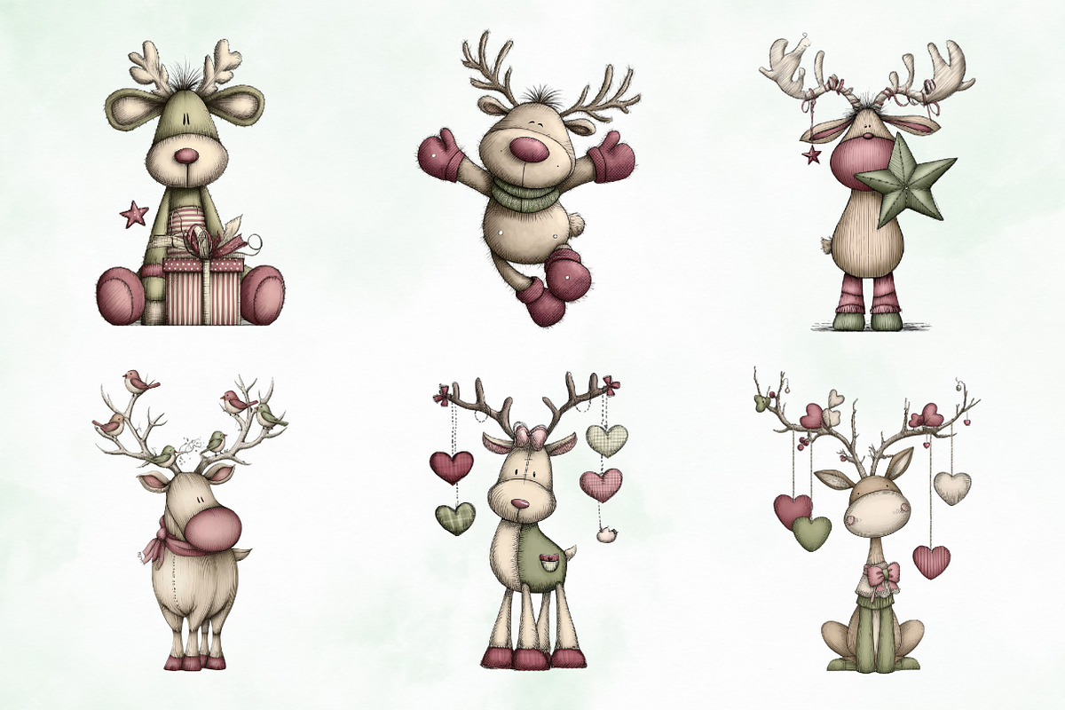 Whimsical Christmas Reindeer Clipart, an Illustration by Creative Art (Photo 2 of 13)