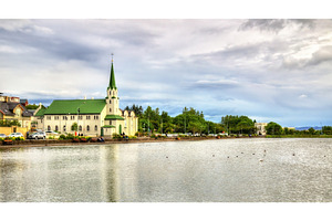 View of tjornin lake in central reykjavik featuring iceland, lake, and, an Architecture Photo by Leonid Andronov