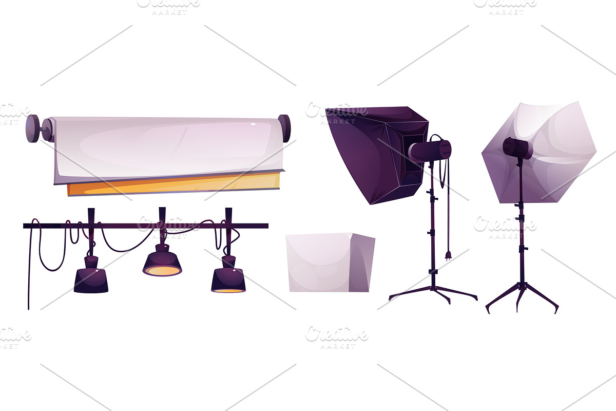 Photo studio cartoon equipment set, a Technology Illustration by art PVP - market