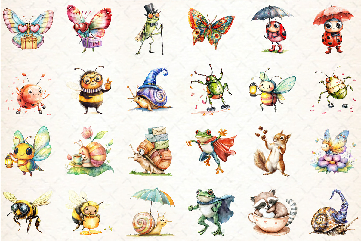 Quirky Whimsical Insects Animals PNG, an Illustration by DreamCafeArt (Photo 3 of 6)