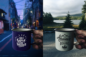 Hand holding Enamel Mug - Mockup