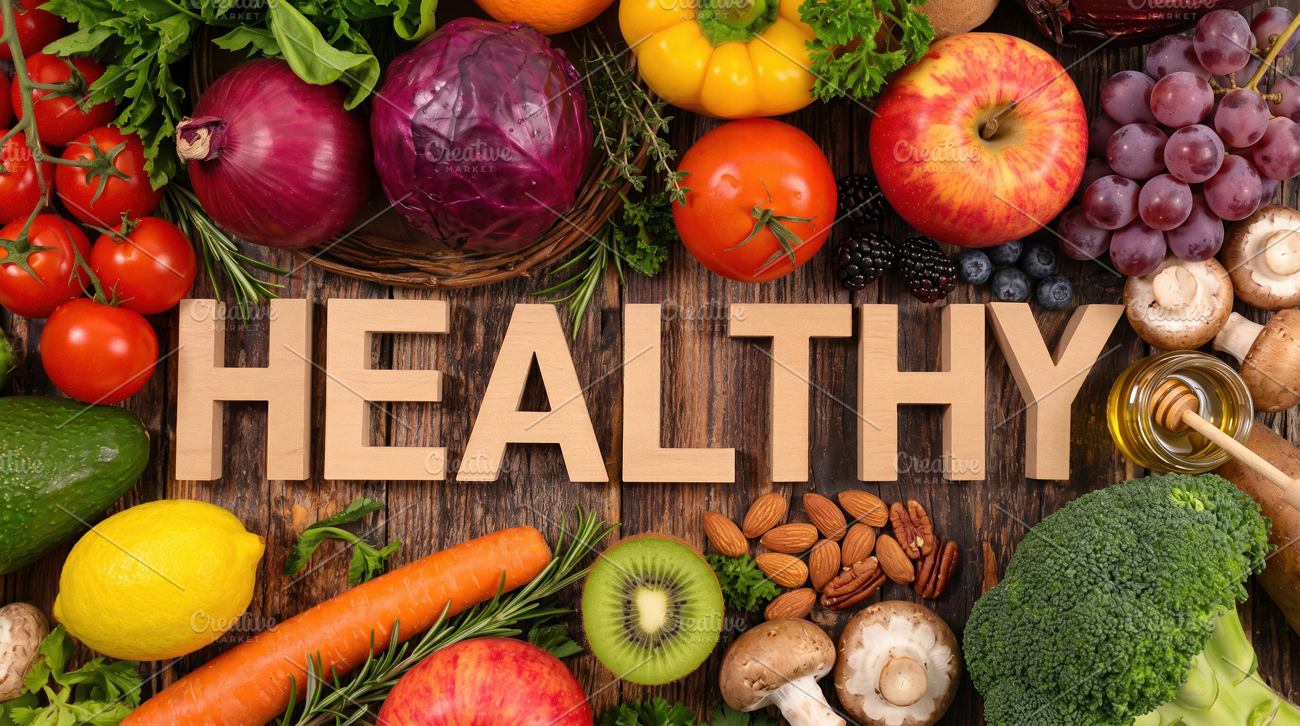 Healthy Food Assortment on Rustic Wooden Table, a Health & Medical Photo by Davizro's Market