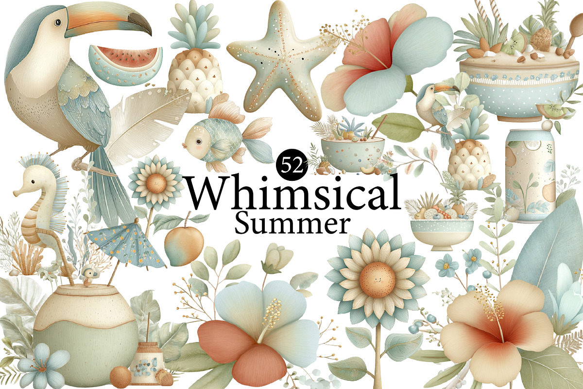 Whimsical Summer Clipart Bundle, an Illustration by DreamArtGraphic (Photo 1 of 8)