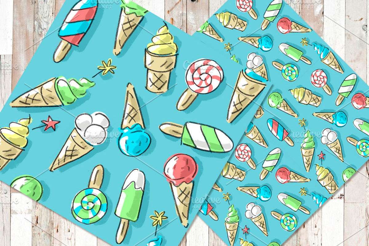 Set: seamless pattern with ice-cream, a Pattern Graphic by Melniklenart (Photo 6 of 9)