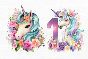 Number Unicorn Birthday Clipart