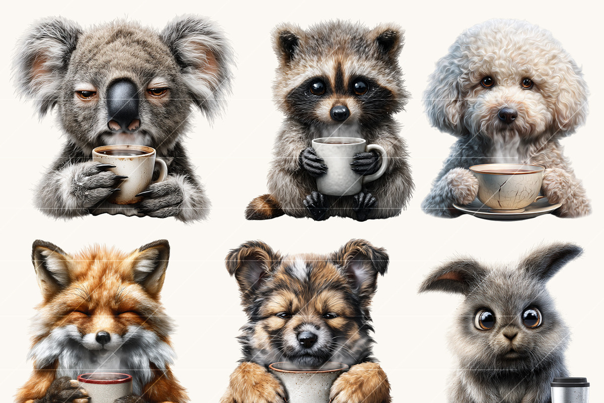 Animals with Coffee Clipart, an Animal Illustration by Design Scotch (Photo 4 of 9)