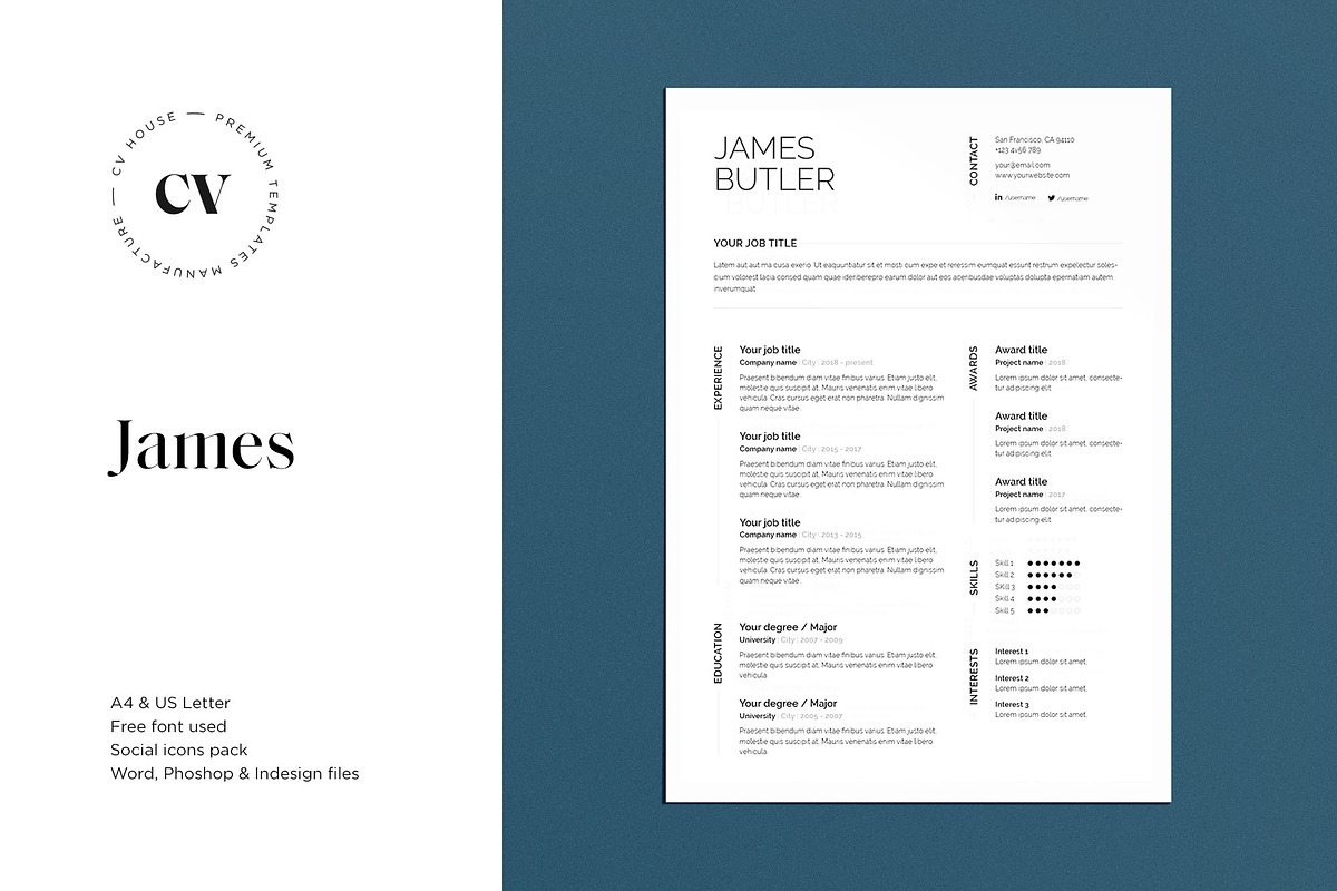James | CV / resume template, a Resume Template by CV house (Photo 1 of 9)