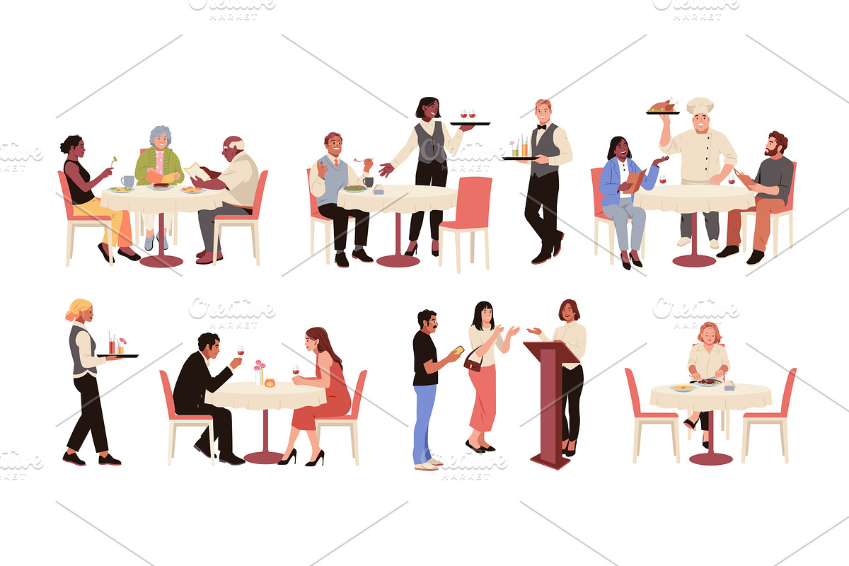 Restaurant visitors characters, a Food Illustration by YummyBuum