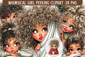 Whimsical Girl Peeking Clipart, an Illustration by Libby Wishes
