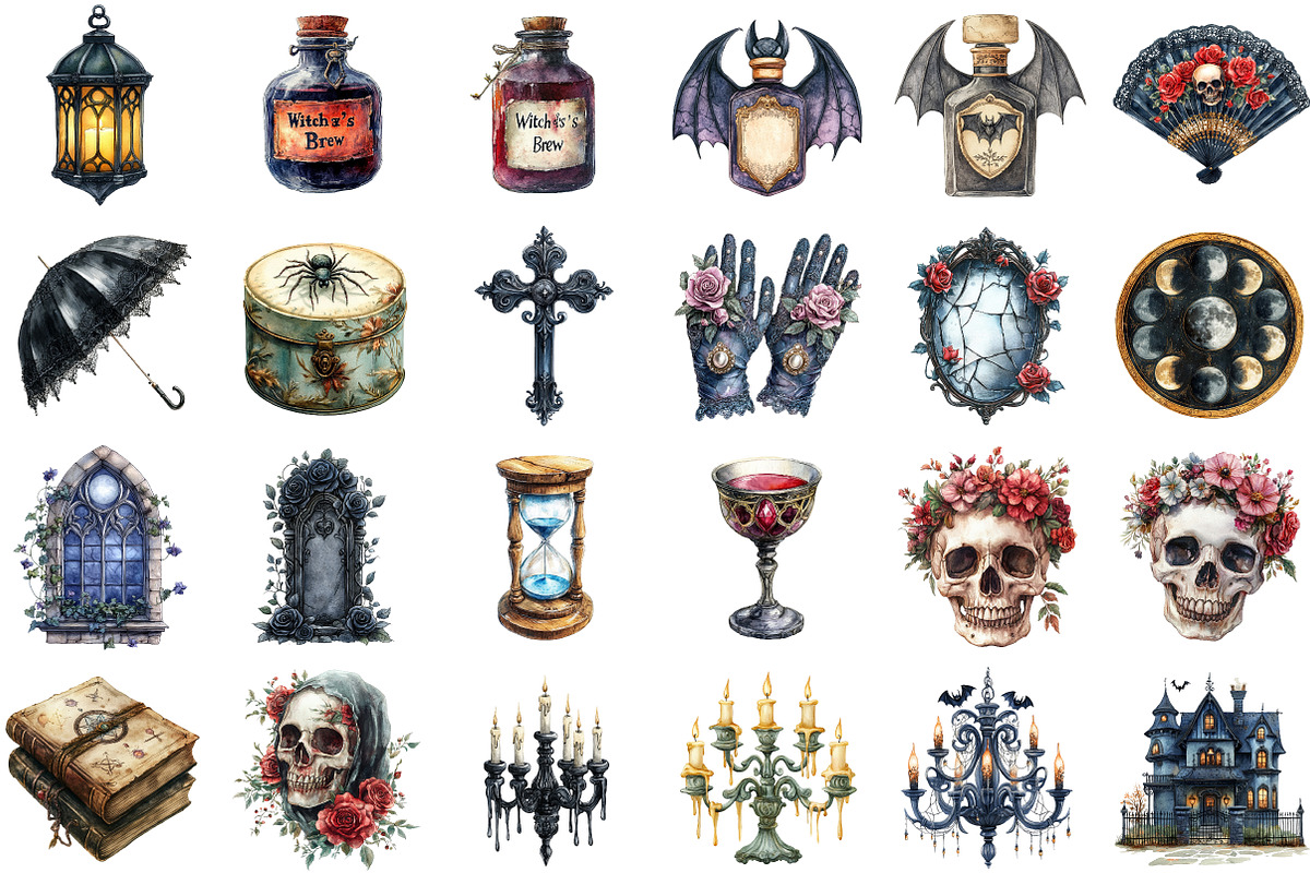 Gothic Antique Halloween Clipart Bun, an Illustration by Sublimation Artist (Photo 2 of 6)