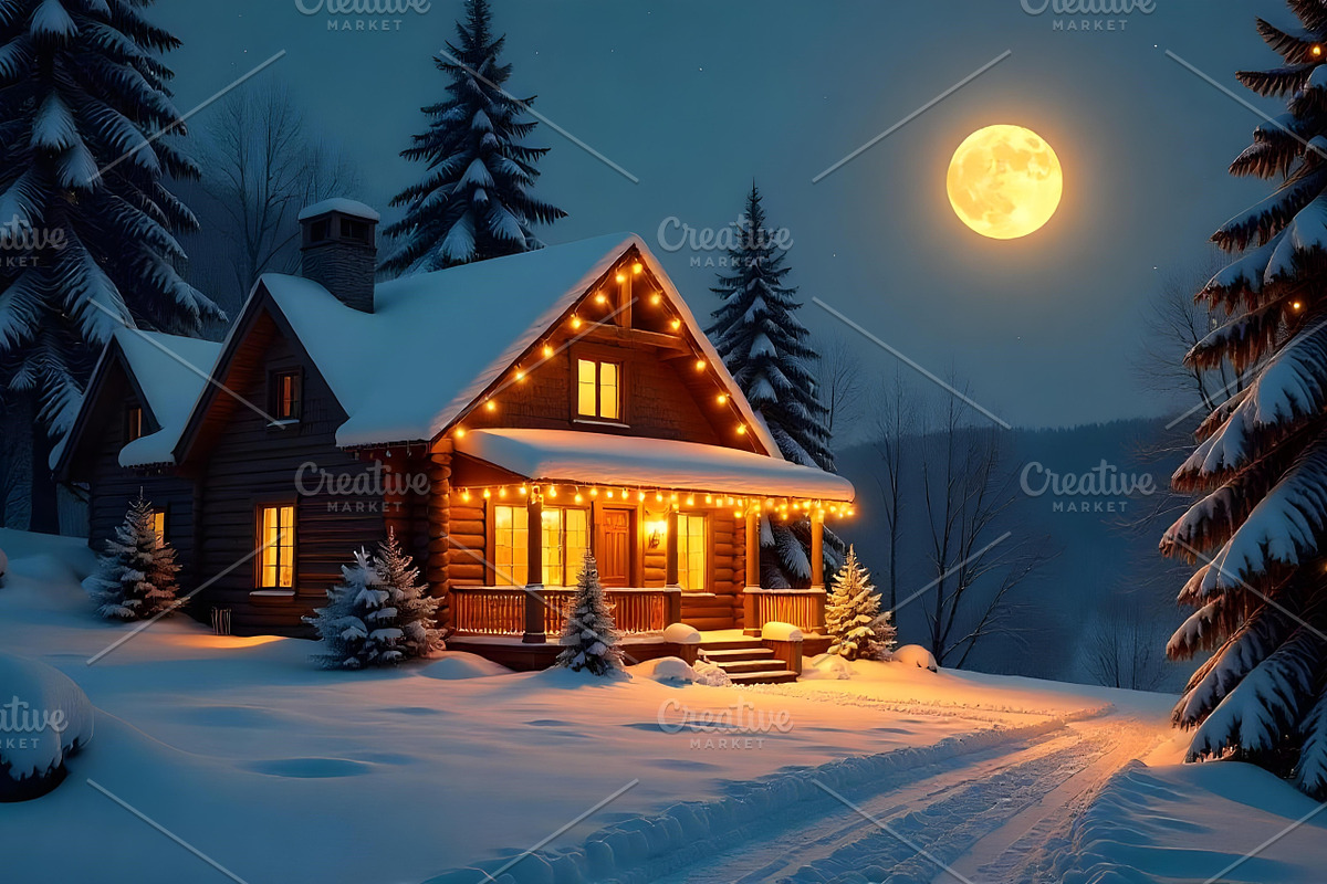 Cozy Winter Cabin Night Background, a Nature Photo by Aura Canyon HQ (Photo 1 of 7)