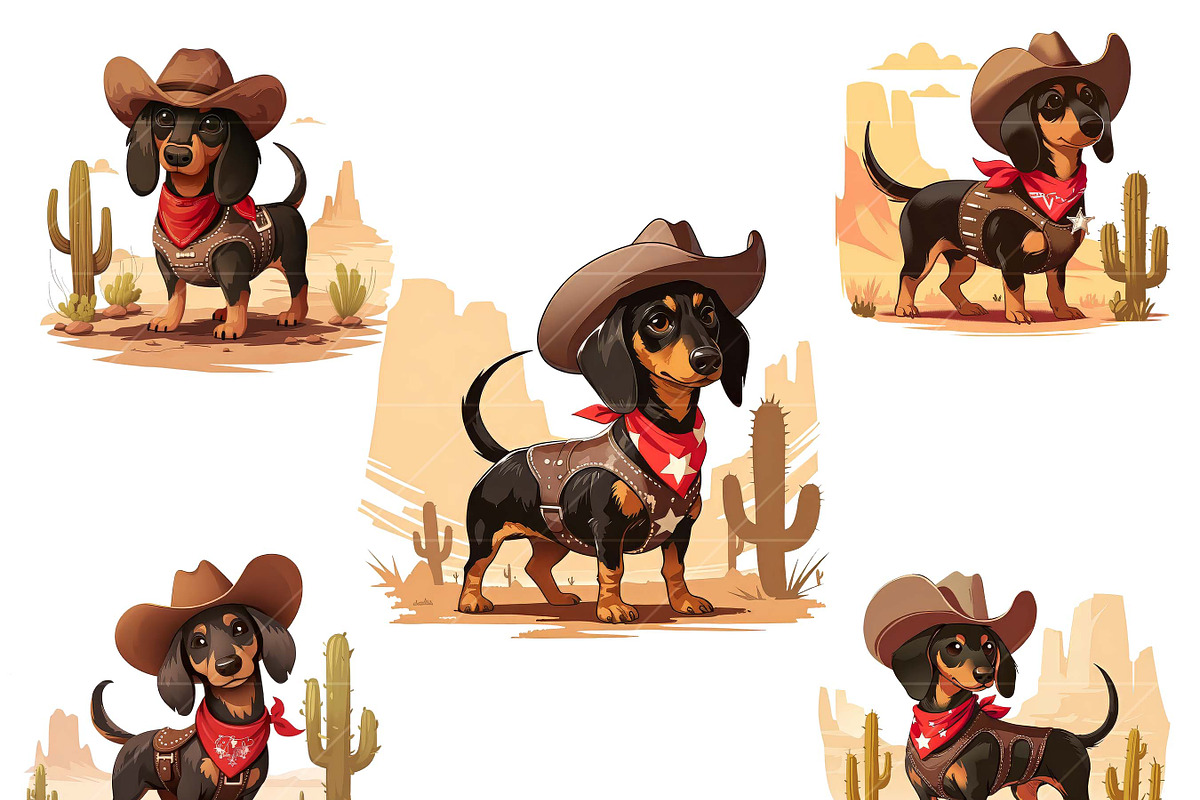 Vintage Cowboy Dog Clipart Bundle, an Animal Illustration by Design Scotch (Photo 4 of 8)